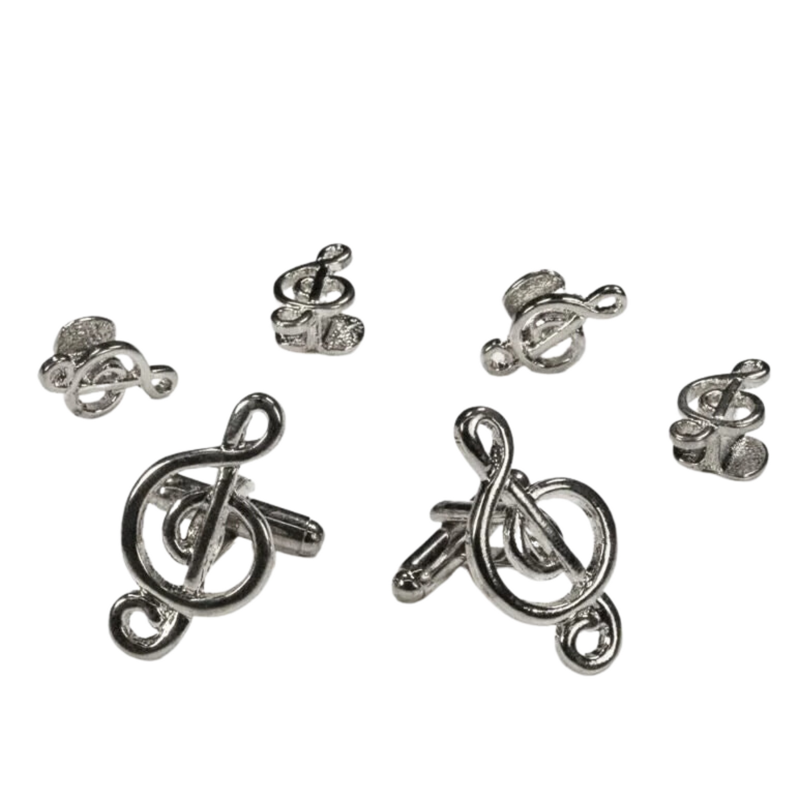 Musical Note Silver Cufflinks and Stud Set