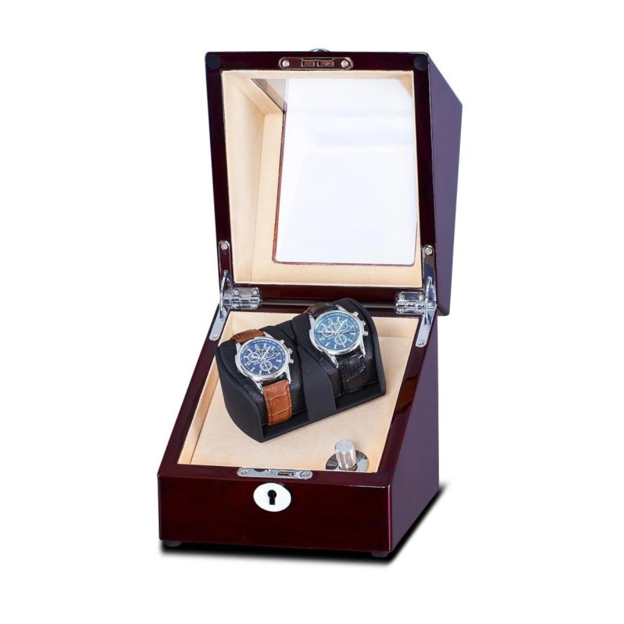 Lindeman Mahogany Watch Winder Box for 2 Watches (Single Rotor)