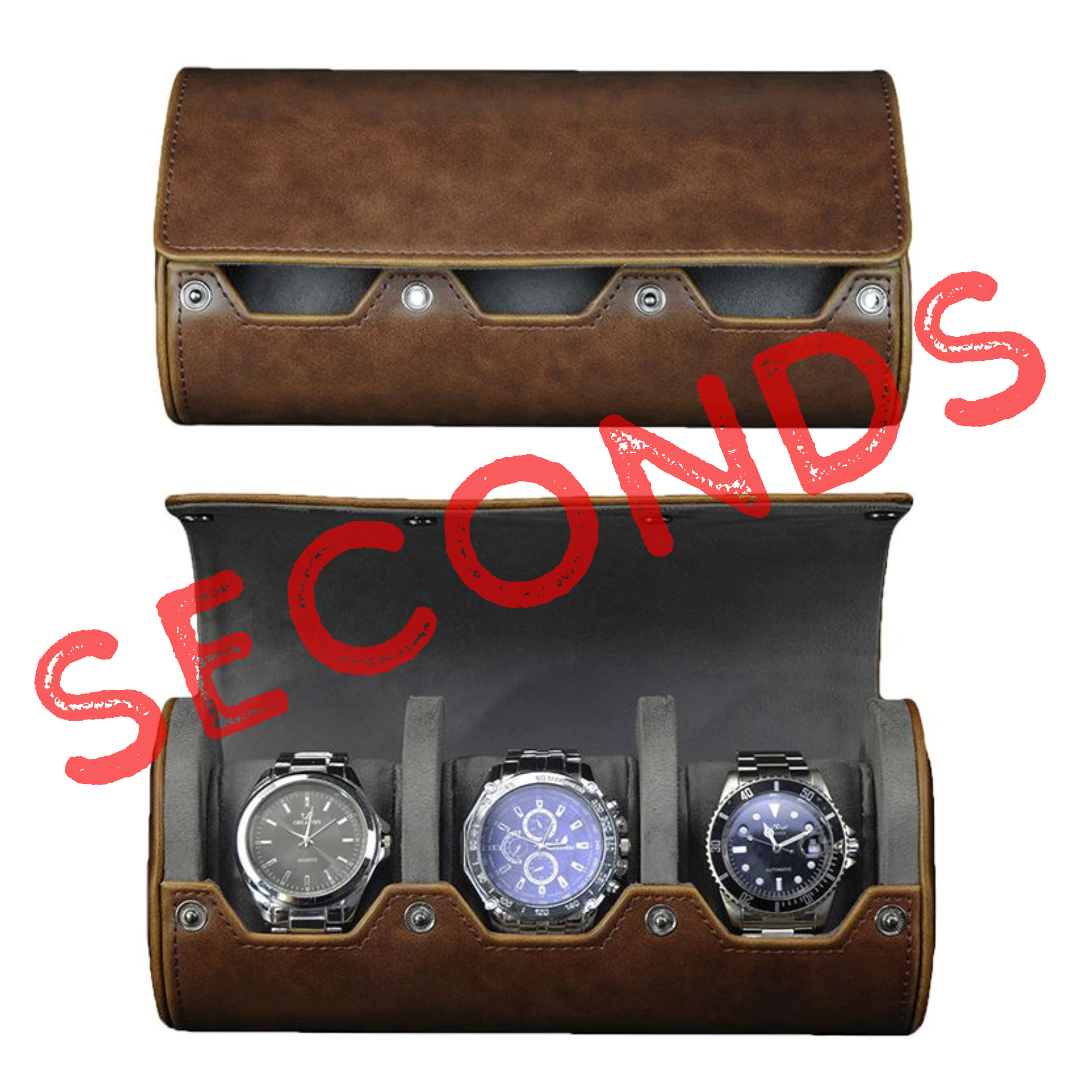 Seconds - Watch Roll Case for 3 in Brown Vegan Leather