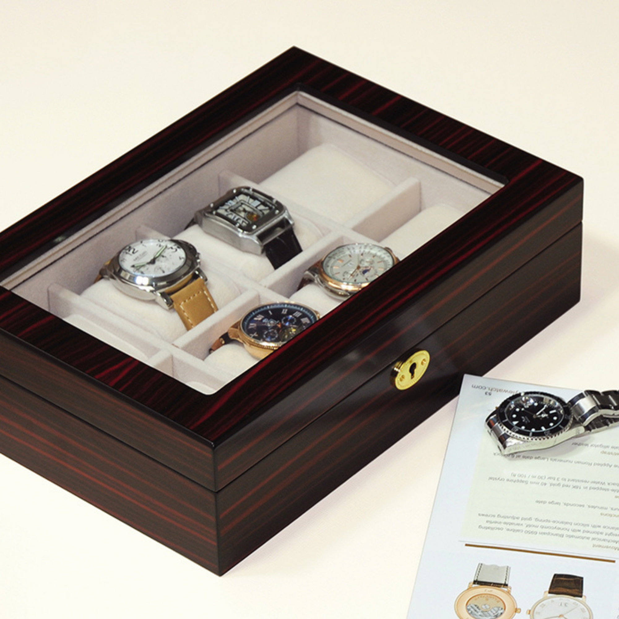 Ebony Wooden Watch Box for 8 Watches