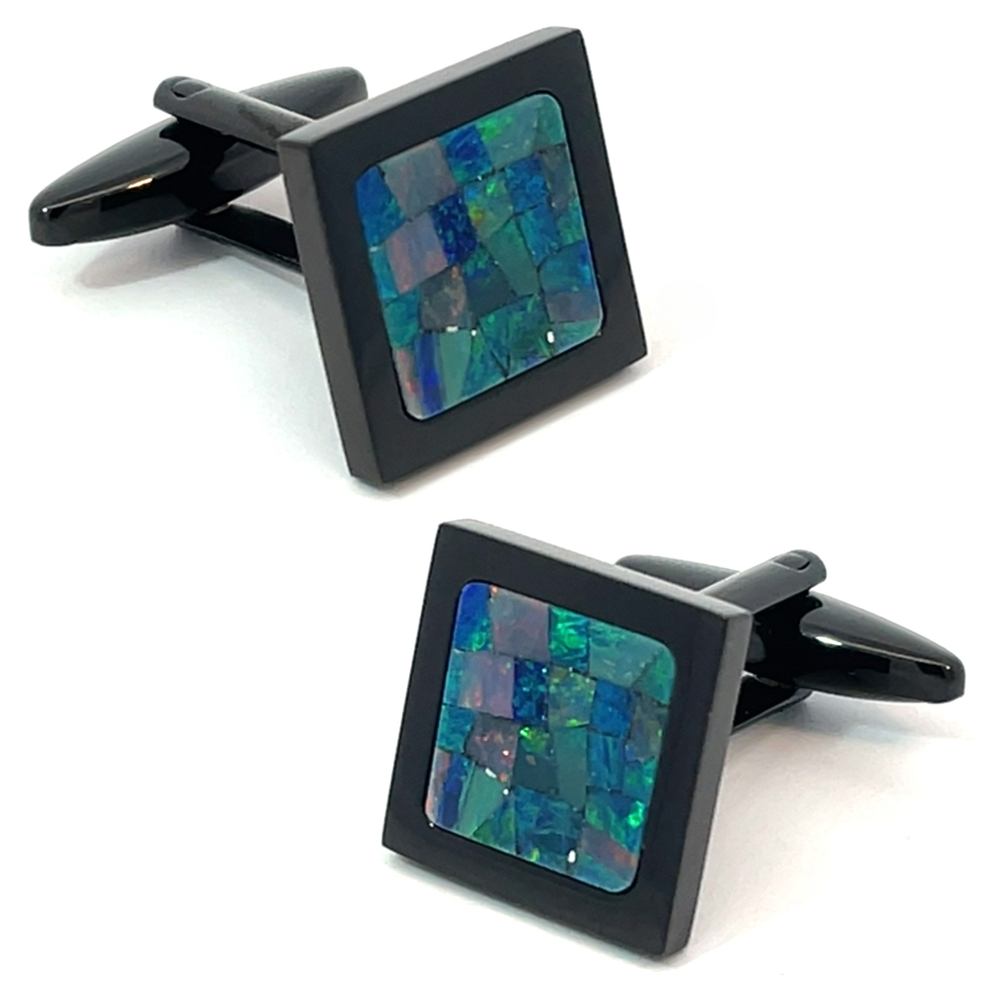 Australian Square Opal Cufflinks (Green Black)