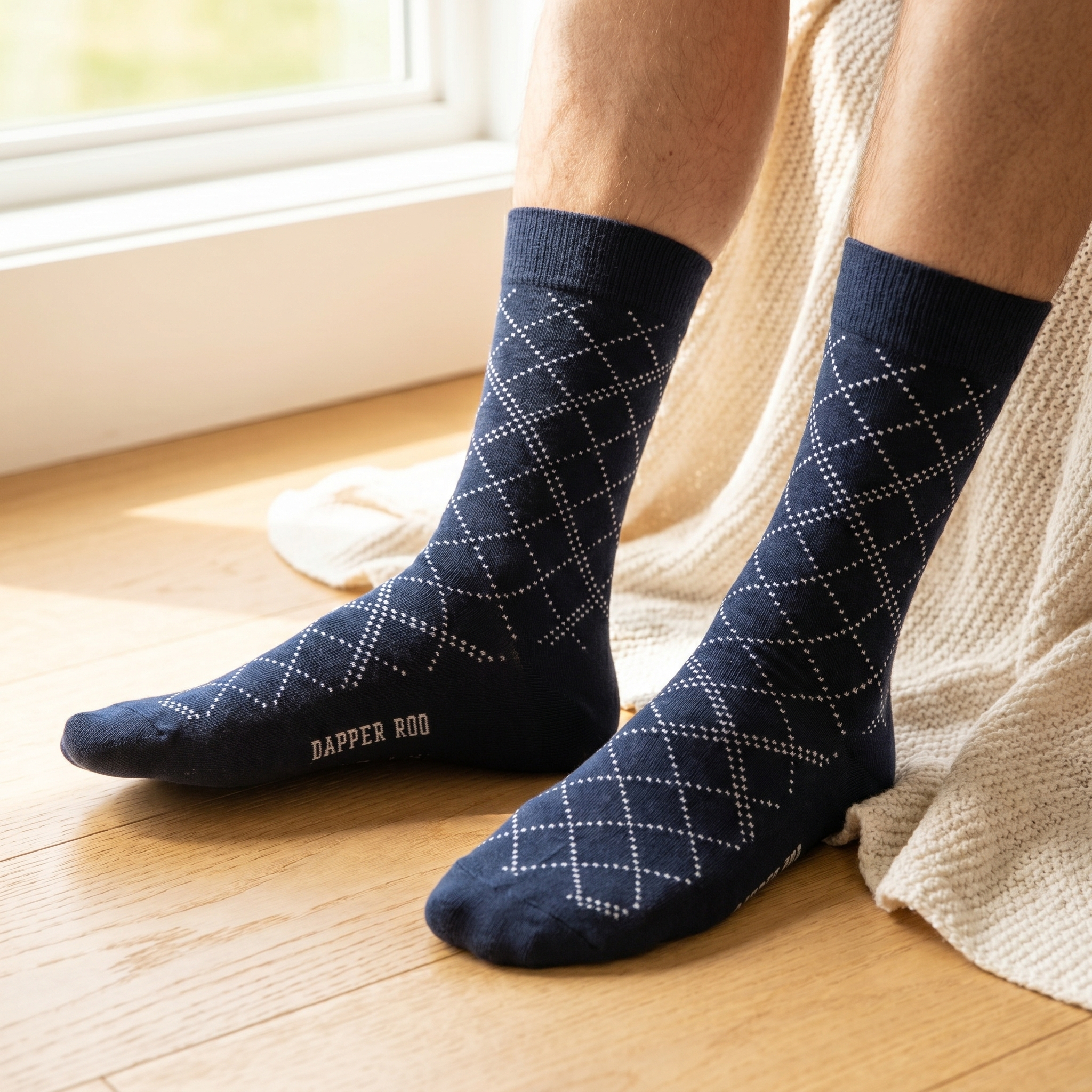 Diamond Lattice Blue Bamboo Socks by Dapper Roo lifestyle image