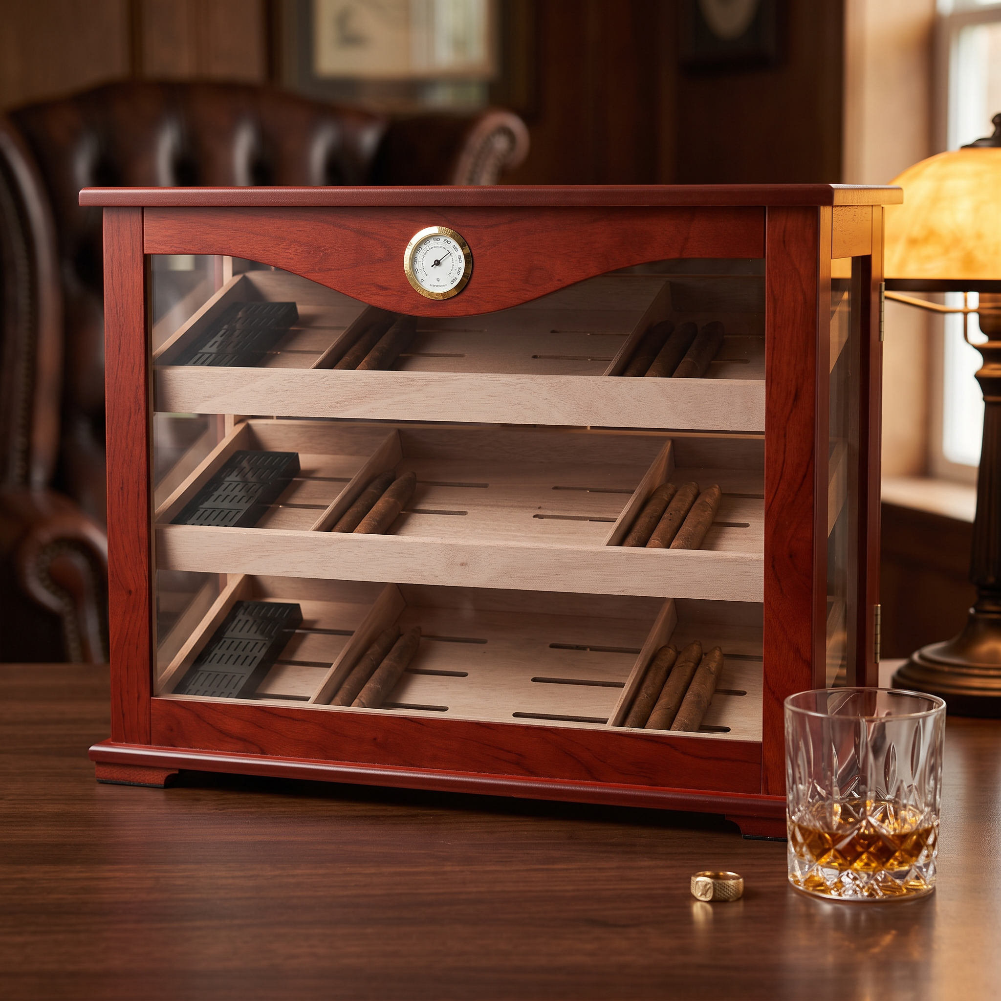 250 CT Bubinga Wooden Double Door Mahogany Lining Cabinet for Cigars — lifestyle shot