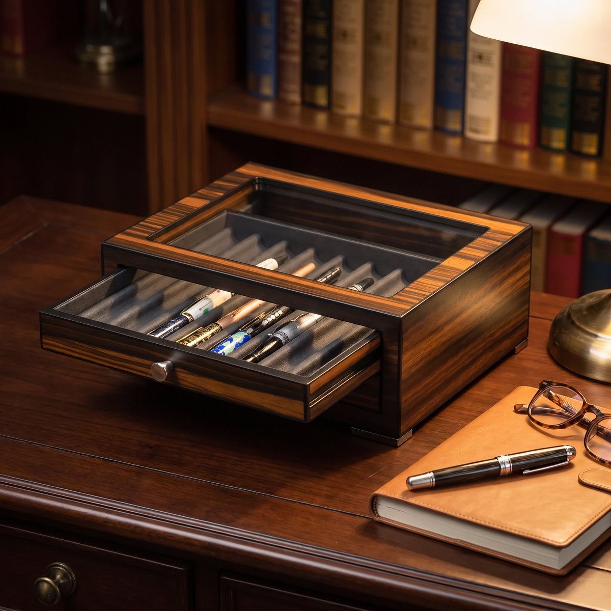 16 Slots Ebony Wooden Pen Box — lifestyle shot