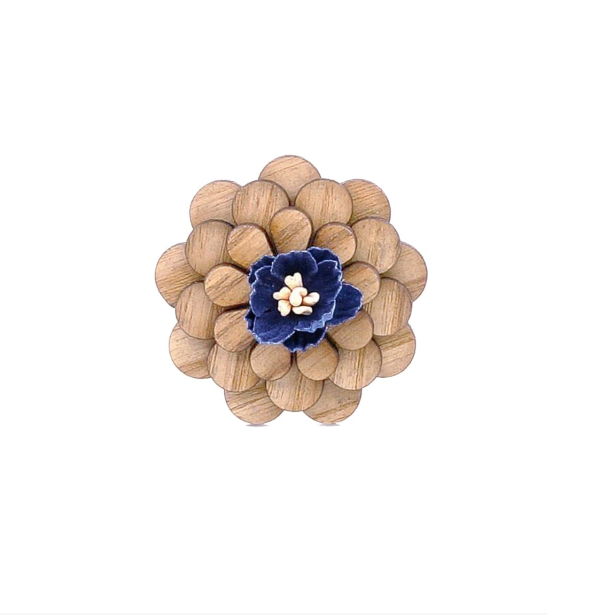 Wooden Blue Flower Lapel Pin Lapel Pin Clinks Default 