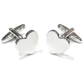 Plain Heart Rhodium Engravable Cufflinks