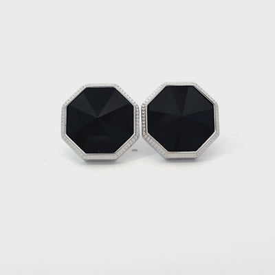 Faceted Black Onyx in Silver Cufflinks