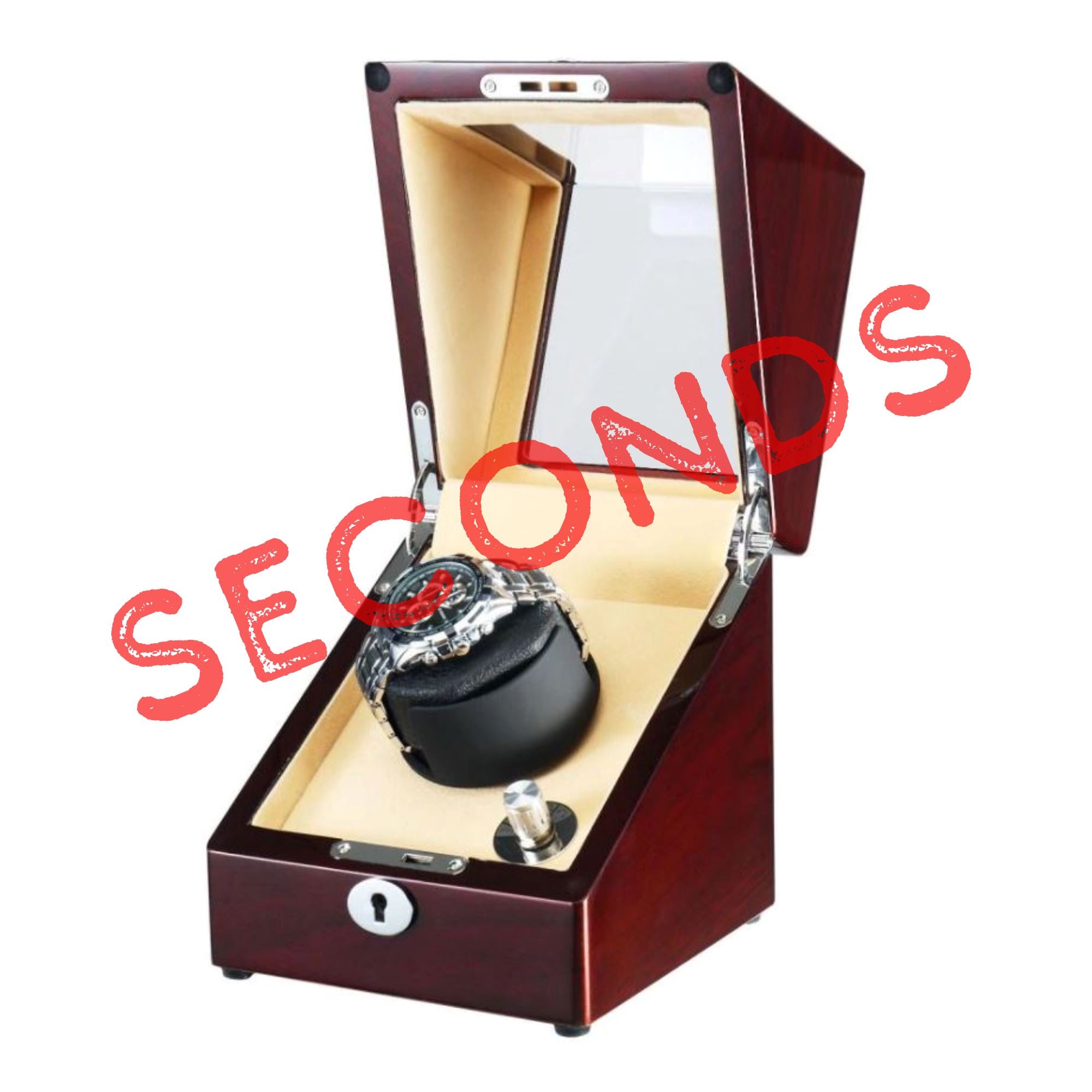 Seconds - Waratah Watch Winder Box for 1 Watch in Mahogany (b) Seconds Clinks 