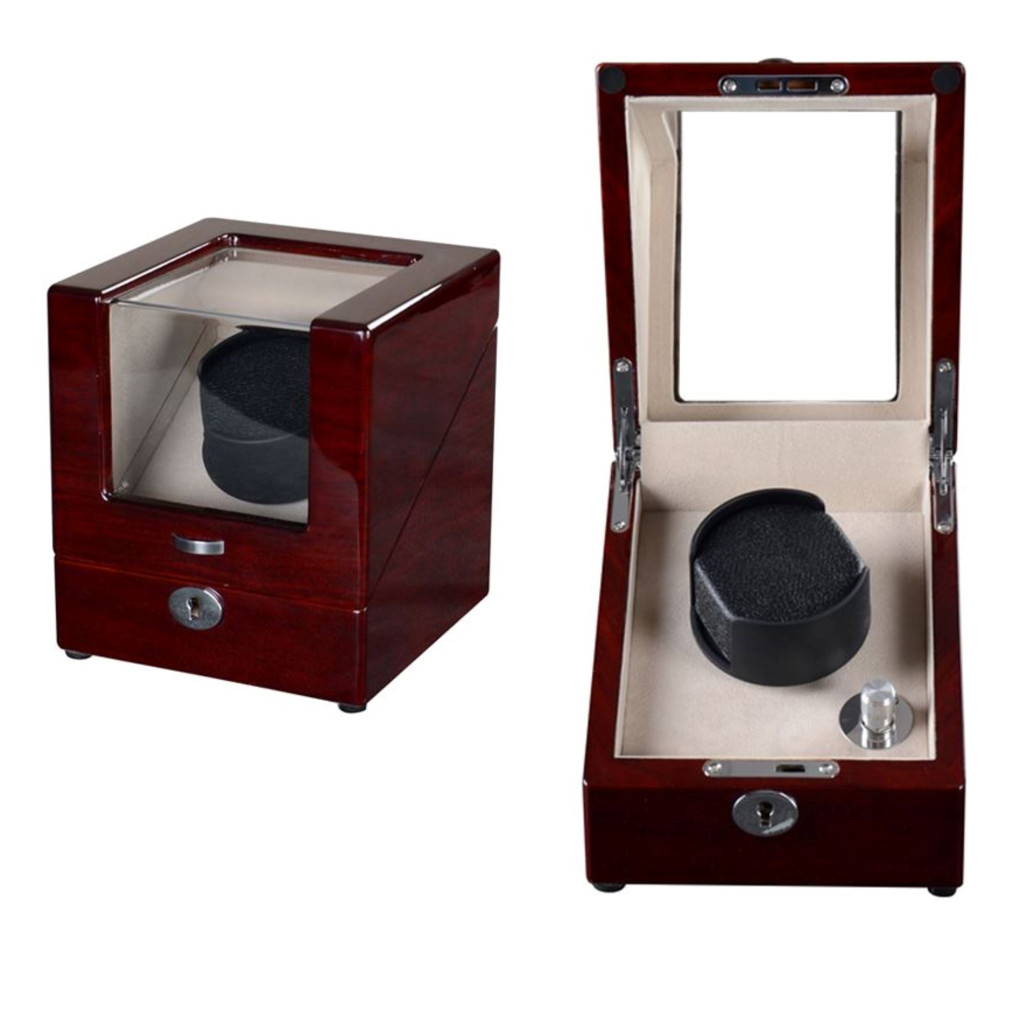 Seconds - Waratah Watch Winder Box for 1 Watch in Mahogany (b) Seconds Clinks 