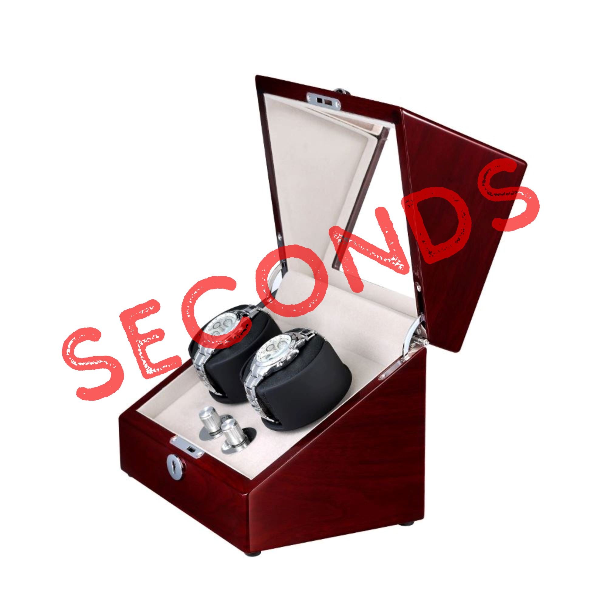 Seconds - Waratah Mahogany Watch Winder Box for 2 Watches Seconds Clinks 
