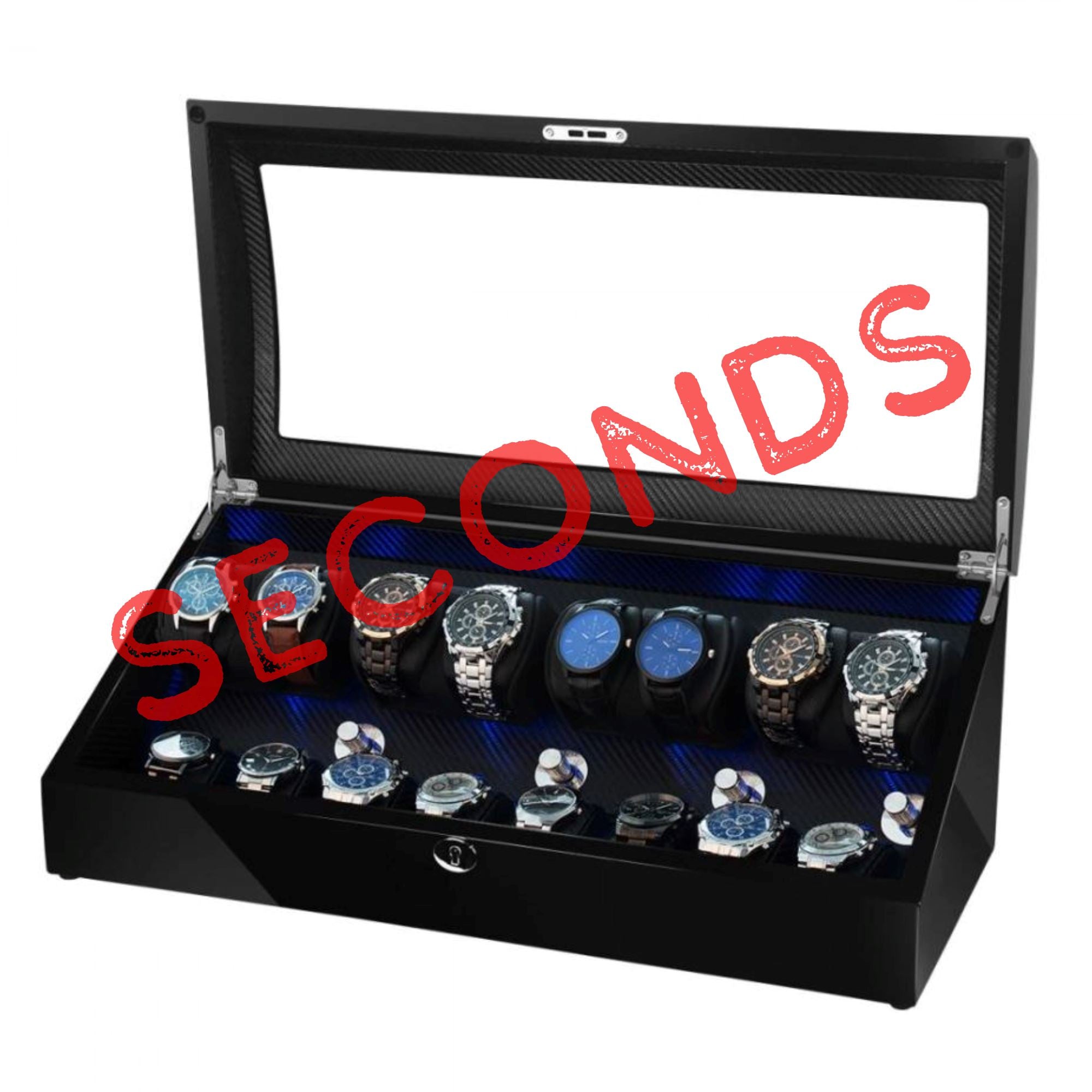Seconds - Avoca Watch Winder Box for 8 + 8 Watches in Black (d) Seconds Clinks 