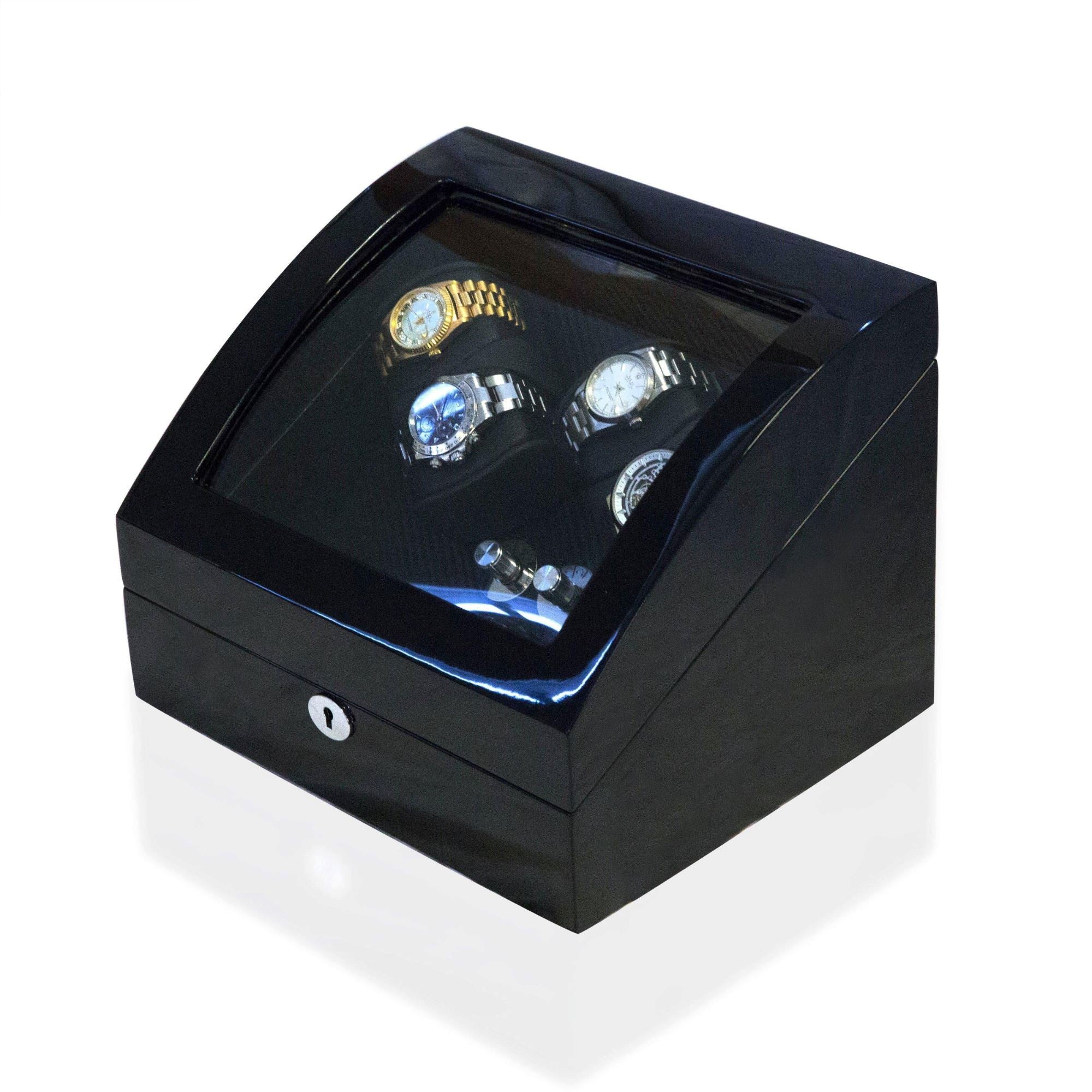 Seconds - Avoca Watch Winder Box 4 + 4 Watches in Black - Carbon Fibre Interior (a) Seconds Clinks 