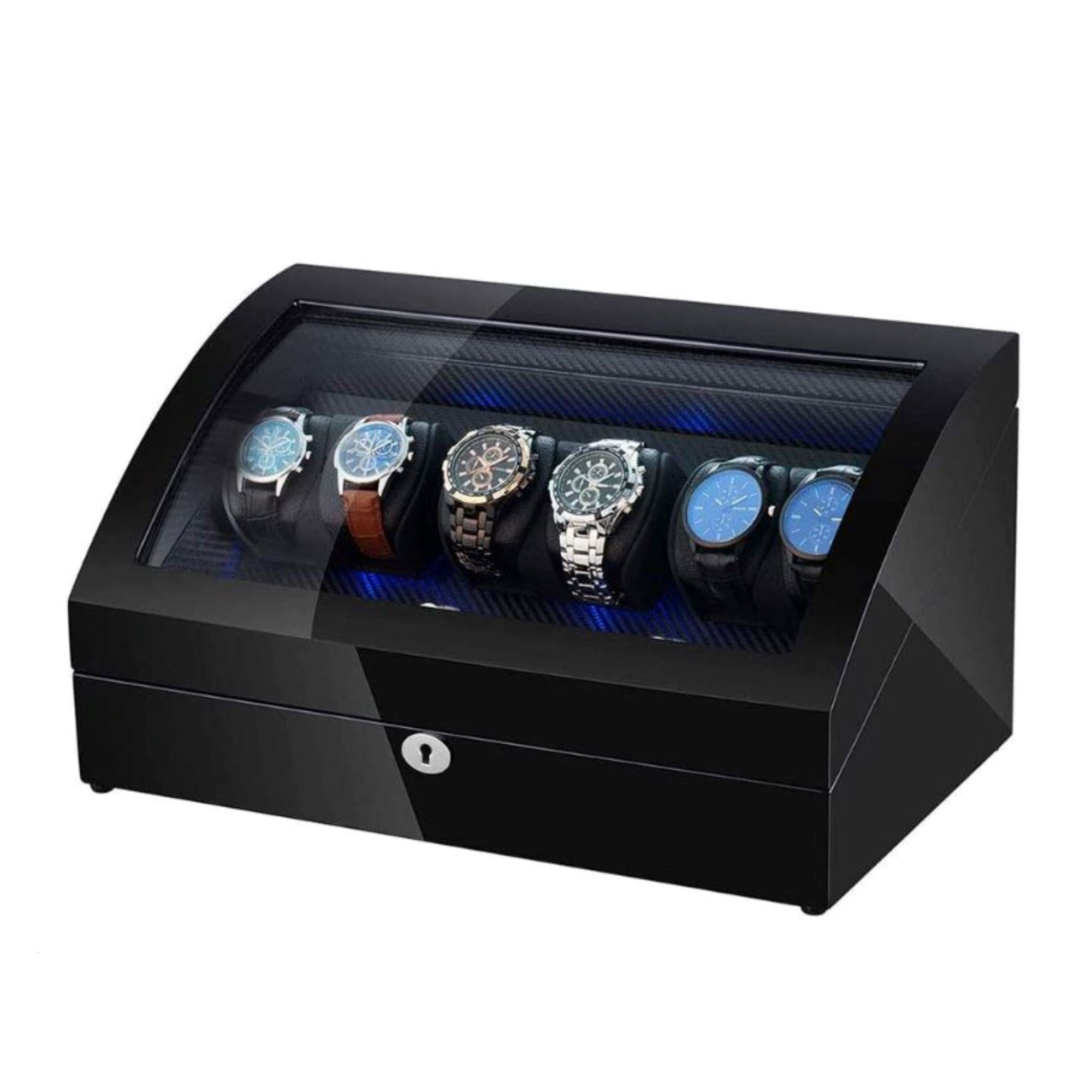 Seconds - Avoca Watch Winder Box 6 + 6 Watches in Black with Carbon Fibre Interior (b) Seconds Clinks 