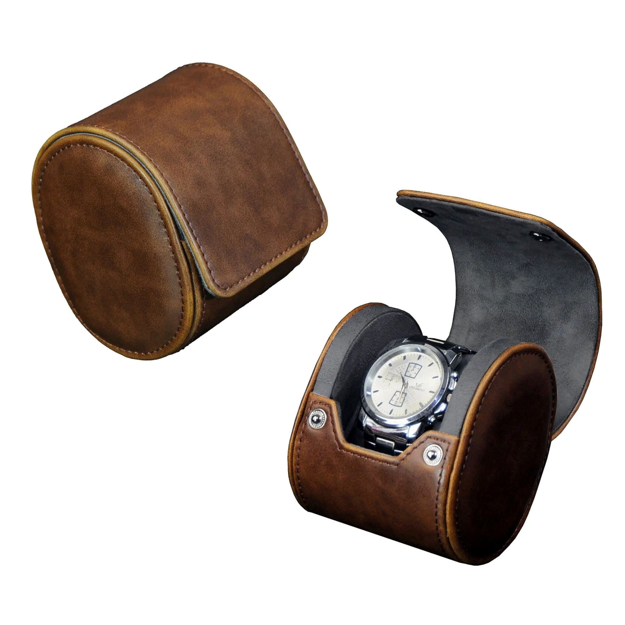 Seconds - Travel Watch Roll Case for 1 in Brown Vegan Leather Seconds Clinks 