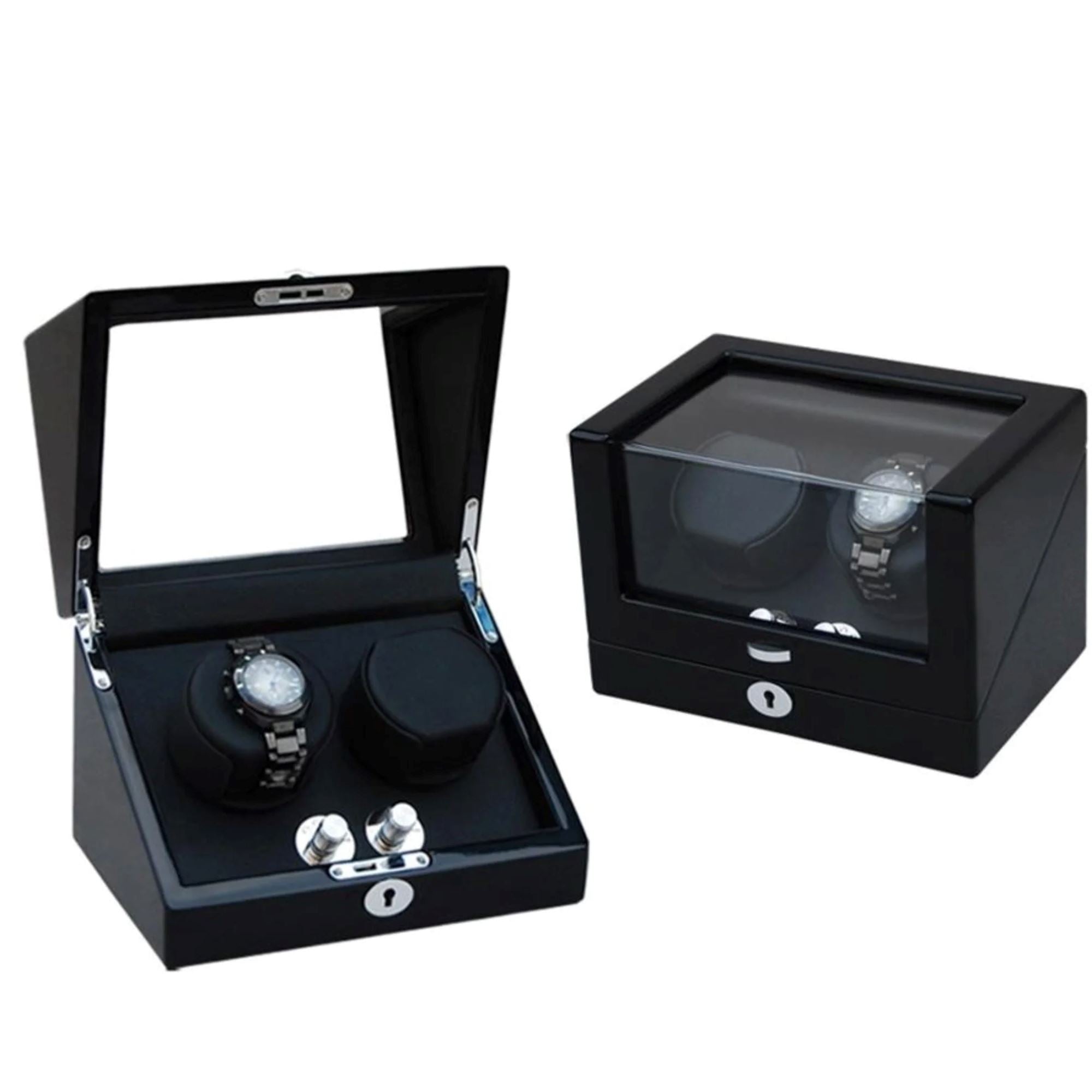 Seconds - Waratah Black Carbon Fibre Watch Winder Box for 2 Watches (d) Seconds Clinks 