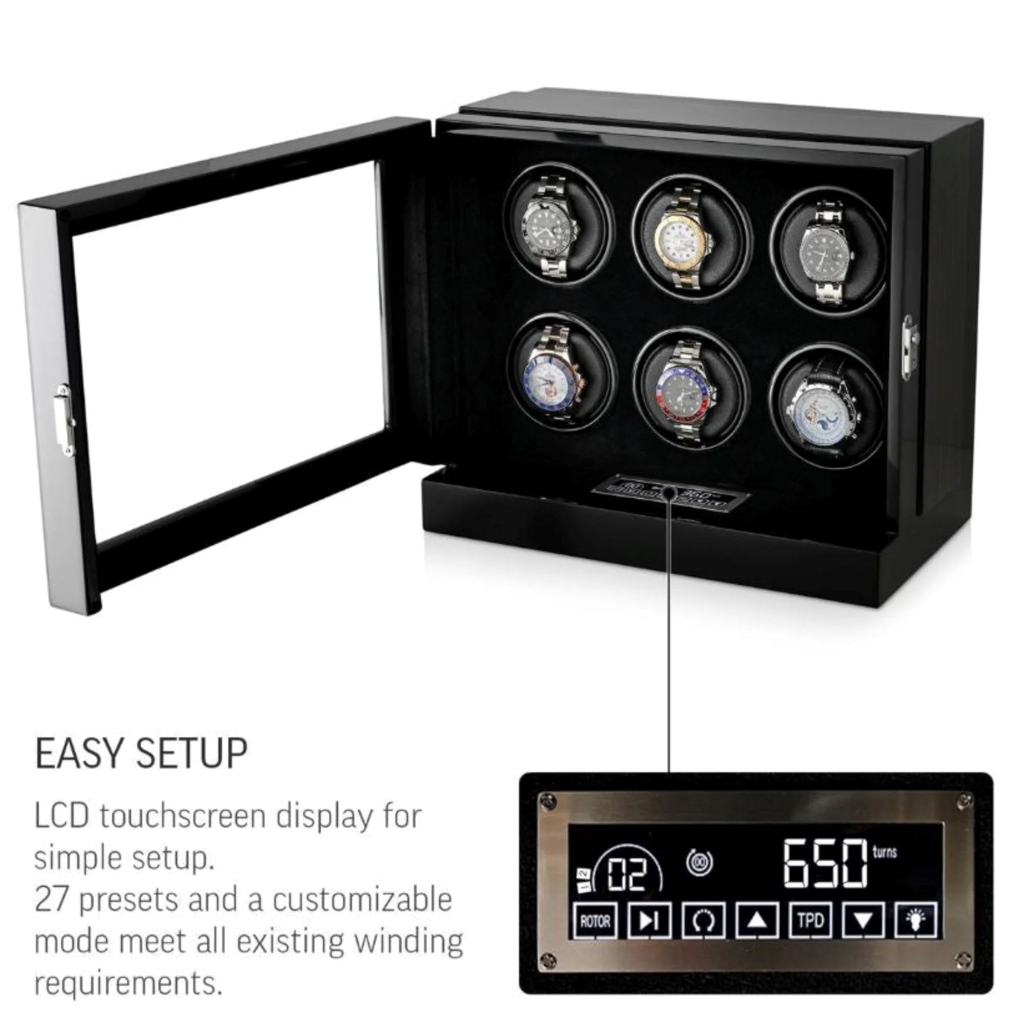 Seconds - Sydney Watch Winder Box for 6 Watches in Black (c) Seconds Clinks 