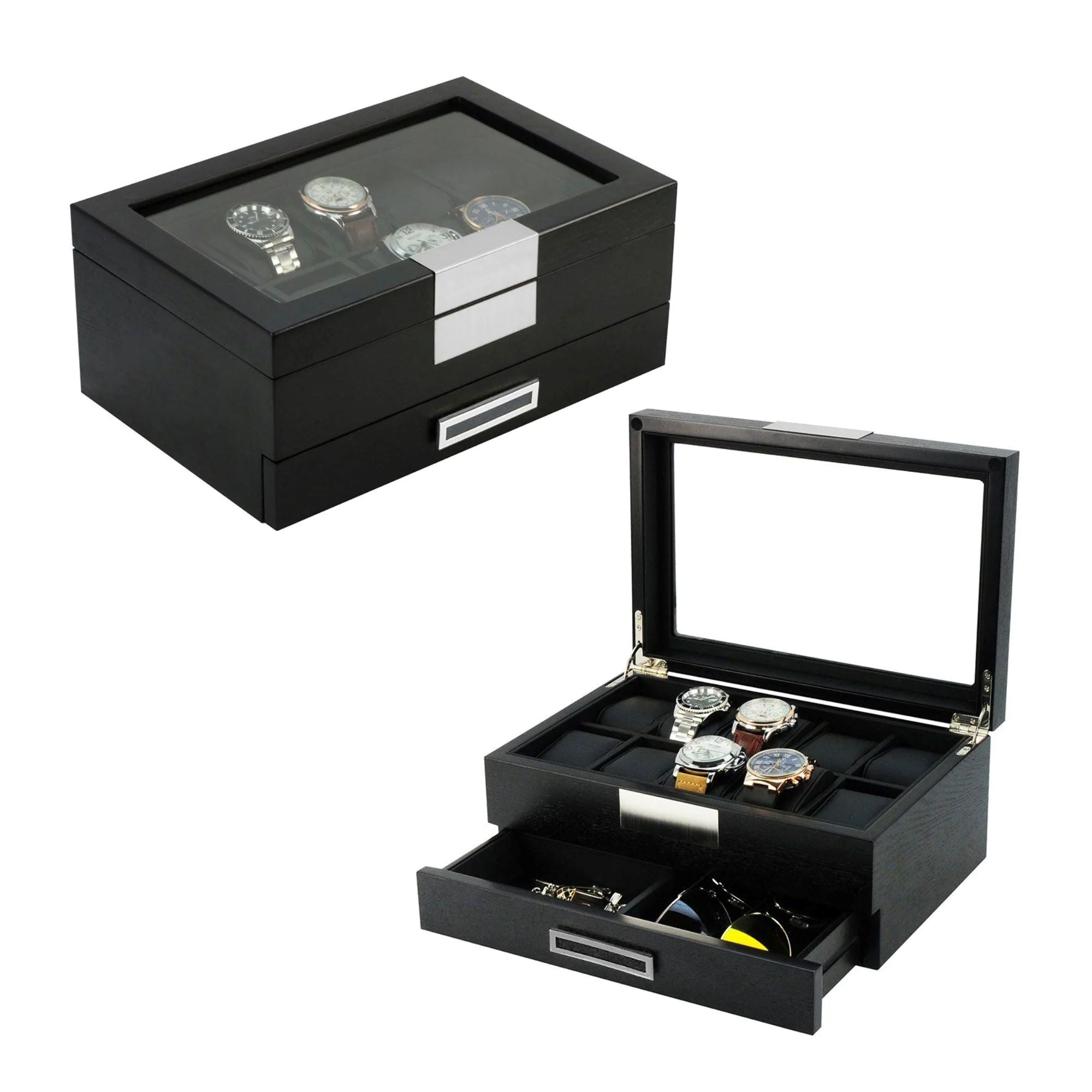 Seconds - Black Wooden Watch Box for 10 Watches with a Drawer (c) Seconds Clinks 