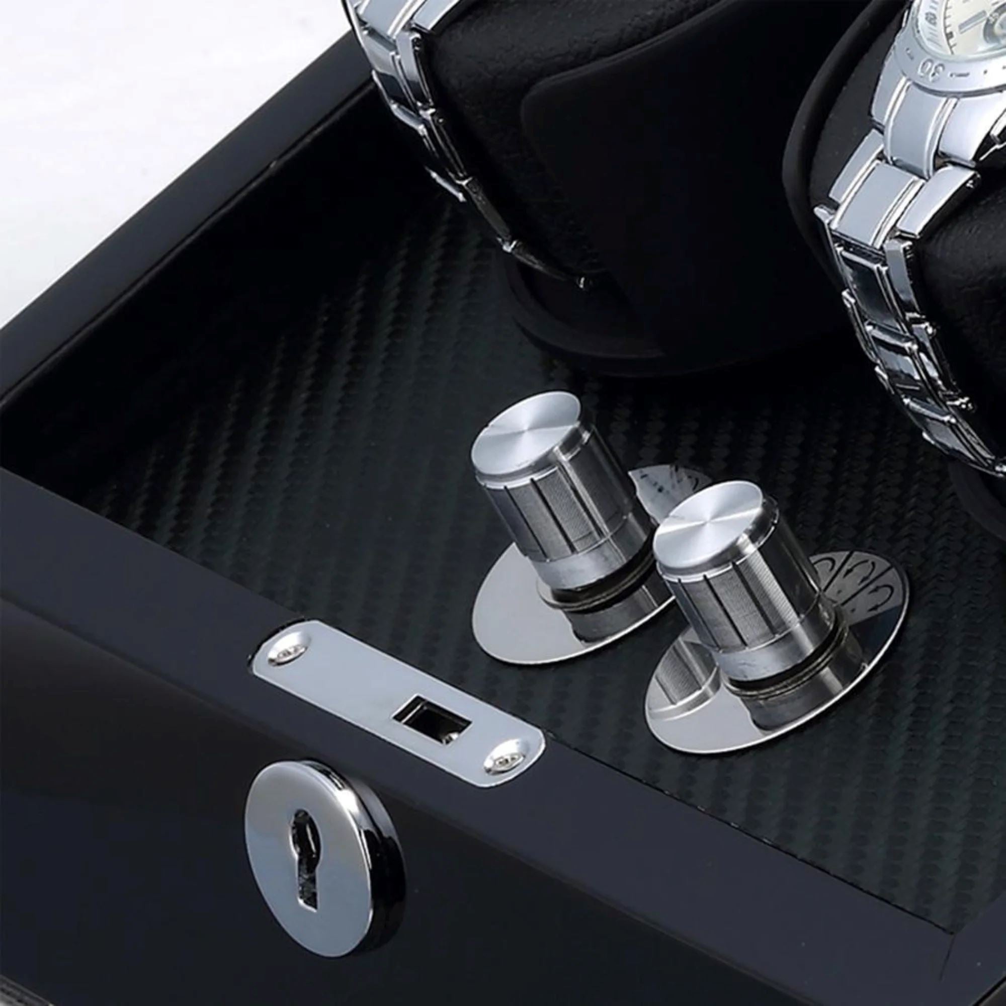 Seconds - Waratah Black Carbon Fibre Watch Winder Box for 2 Watches (e) Seconds Clinks 