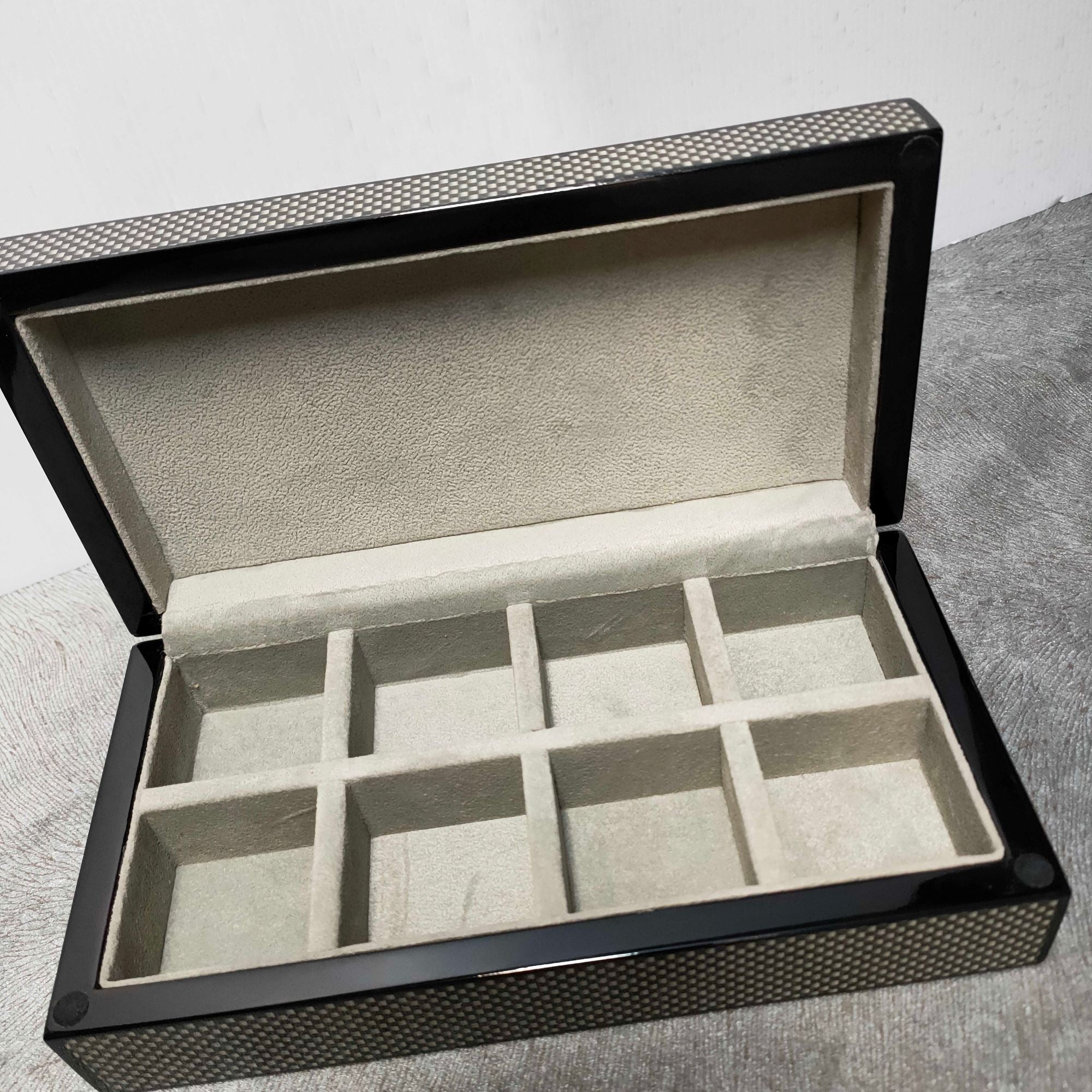 Seconds - 8 Pair Wooden Carbon Fibre Look Storage Box (B) Seconds Clinks 