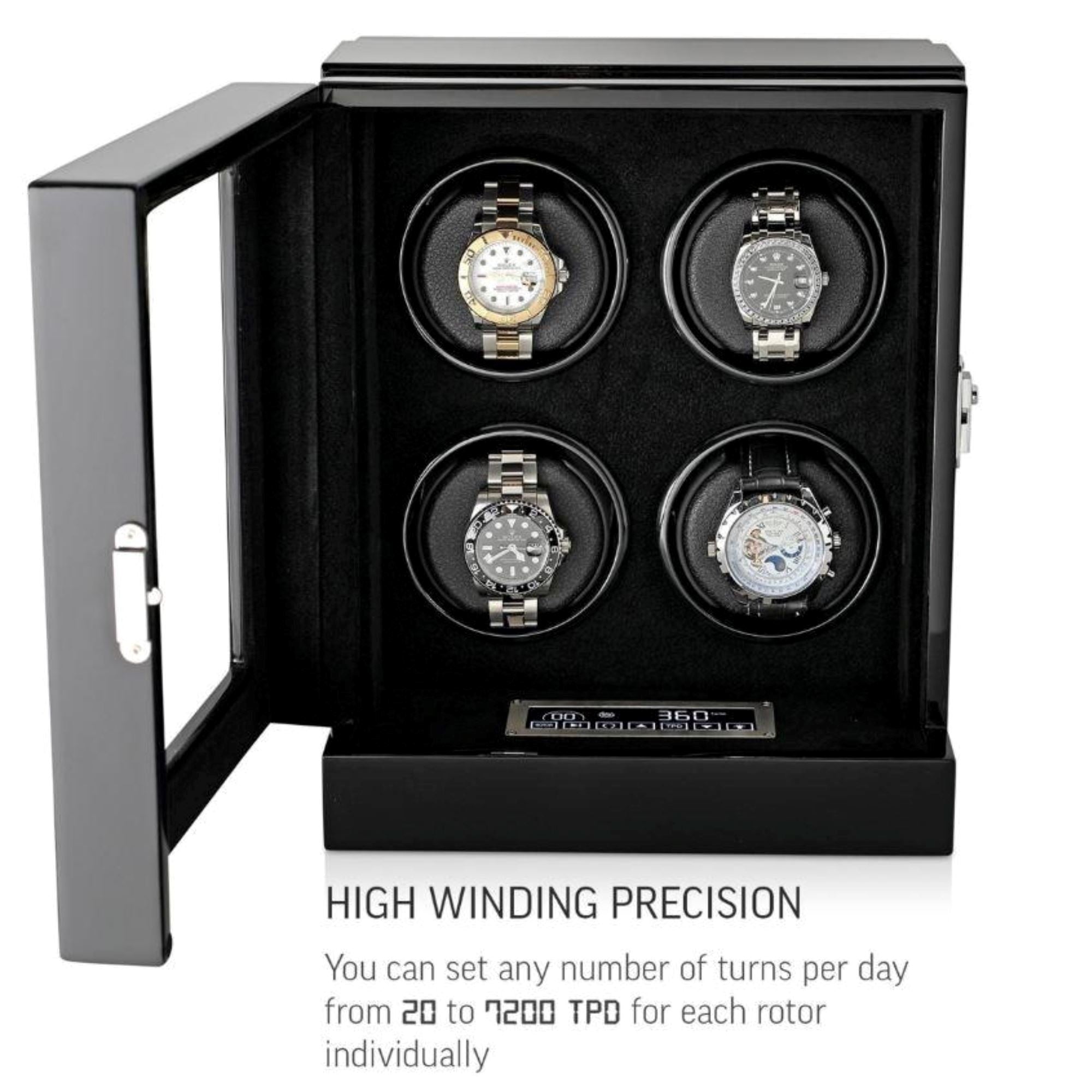 Seconds - Sydney Watch Winder Box for 4 Watches in Black (g) Seconds Clinks 