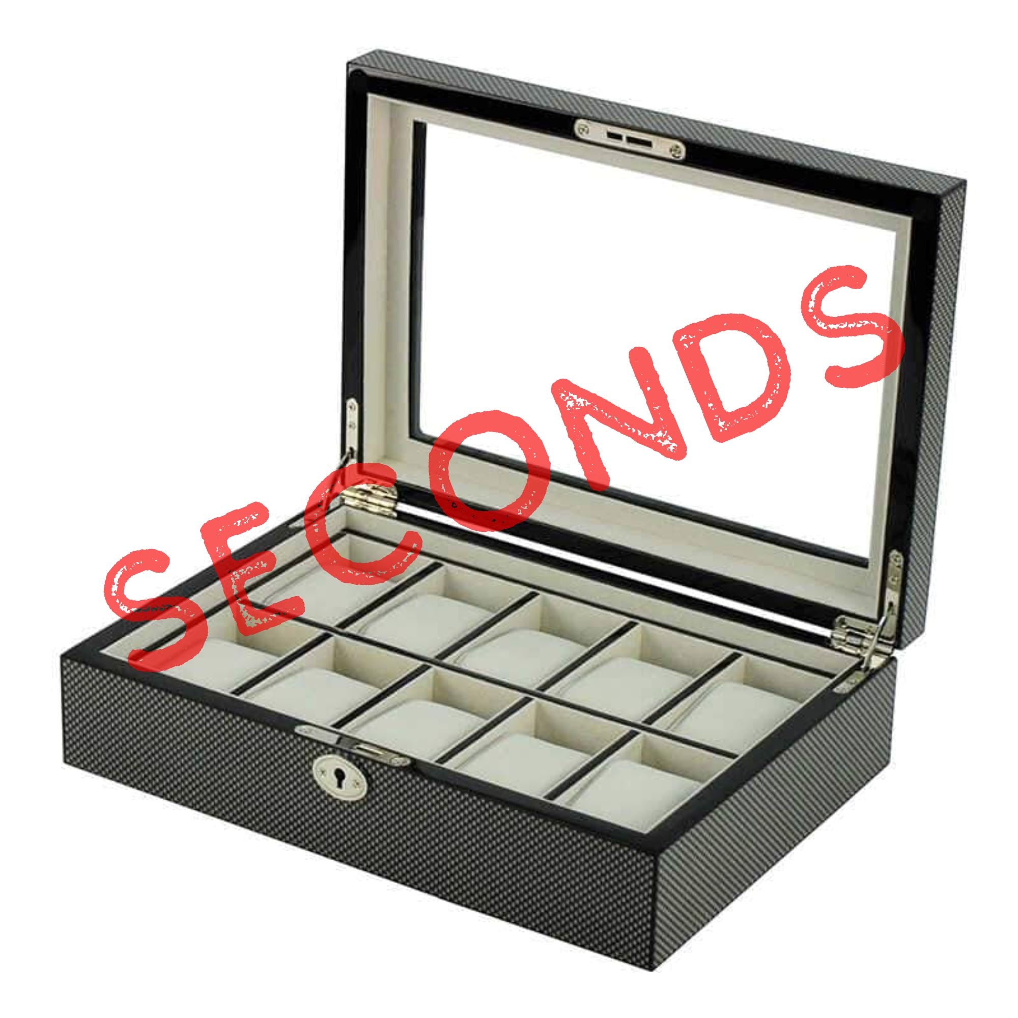 Seconds - Carbon Fibre Wooden Watch Box for 10 Watches Seconds Clinks 