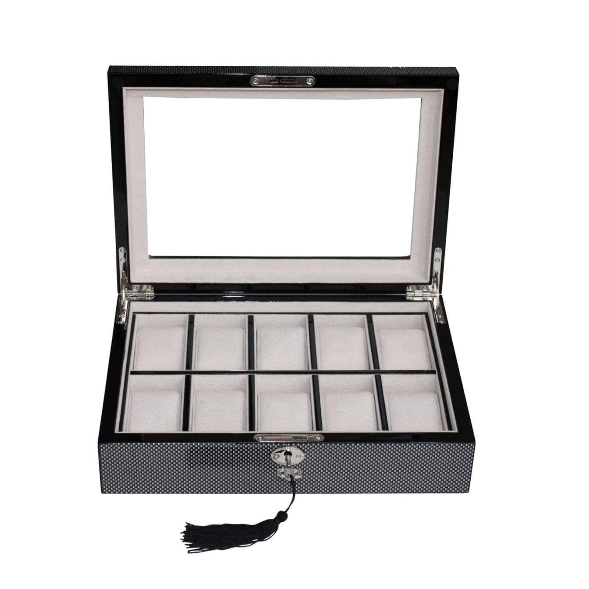 Seconds - Carbon Fibre Wooden Watch Box for 10 Watches Seconds Clinks 