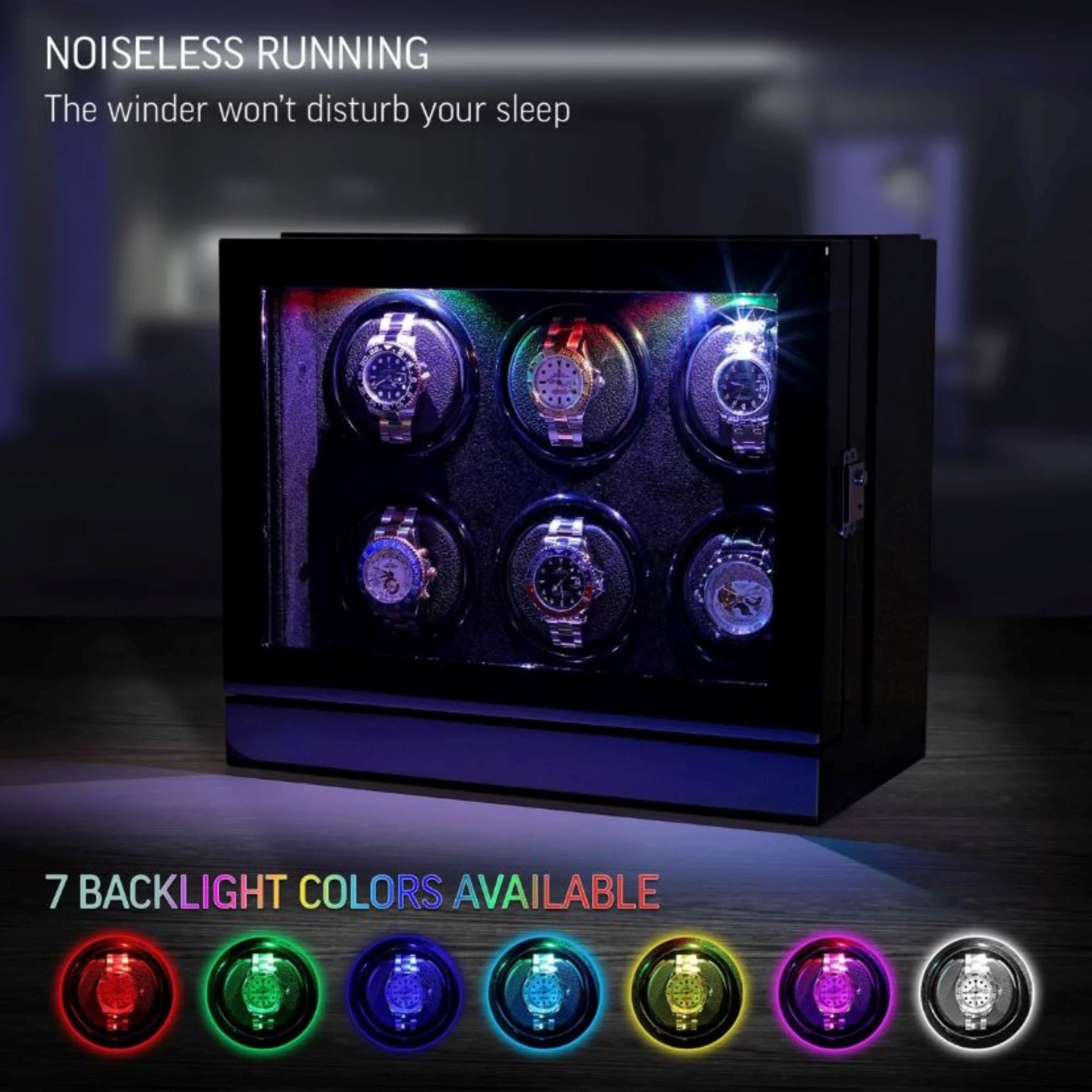 Seconds - Sydney Watch Winder Box for 6 Watches in Black (h) Seconds Clinks 