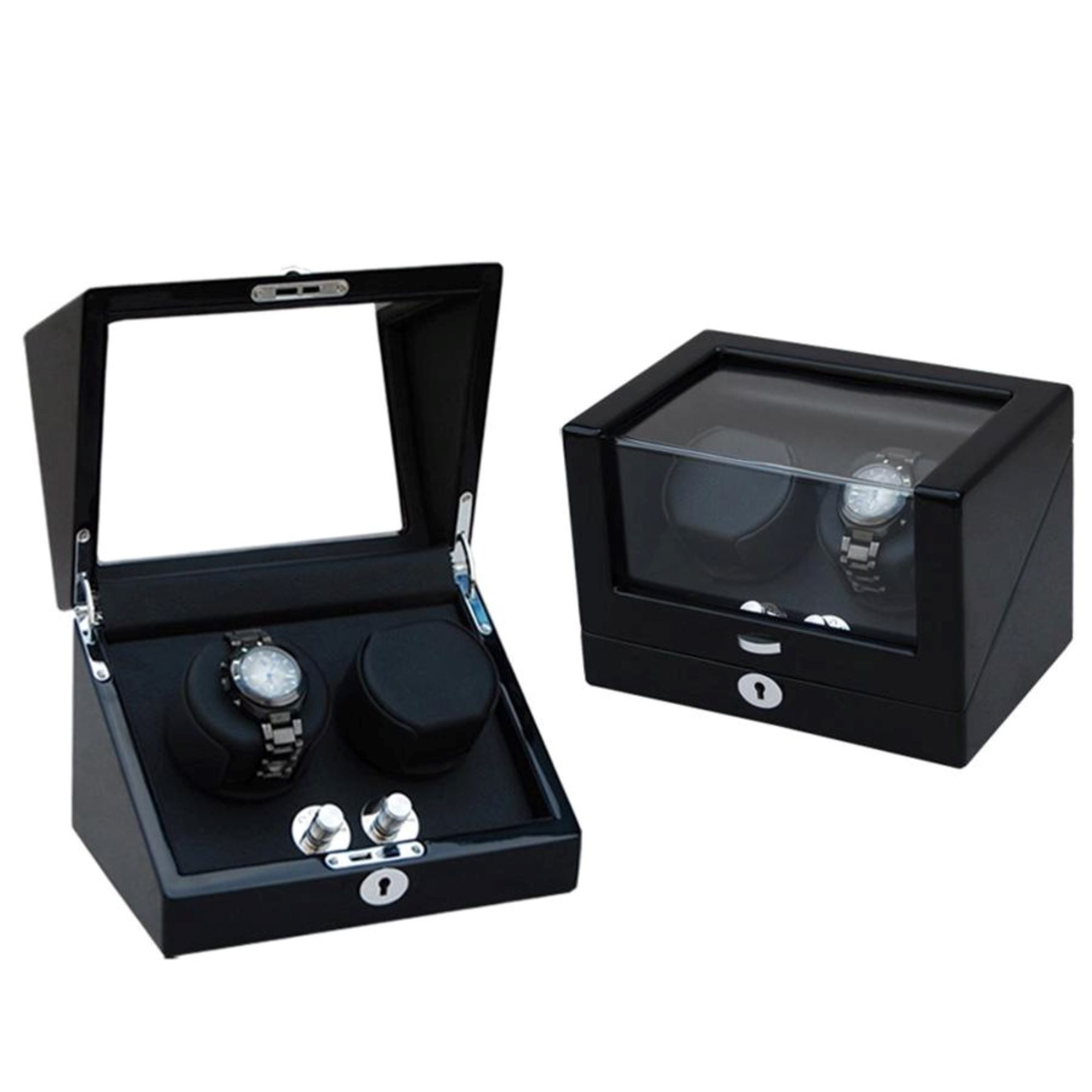 Seconds - Waratah Black Carbon Fibre Watch Winder Box for 2 Watches (h)
