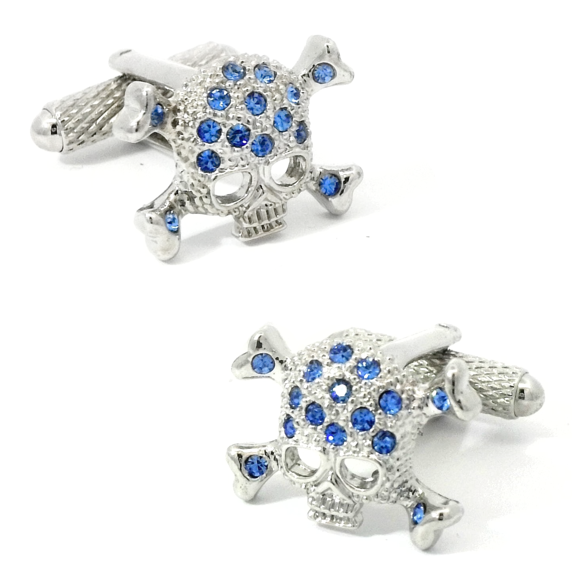 Blue Crystal Skull Crossbone Cufflinks