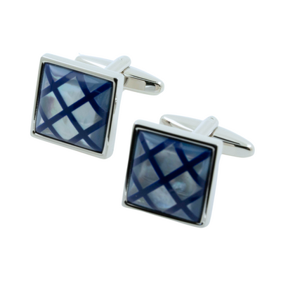 Navy Blue Crisscross on Mother of Pearl Cufflinks