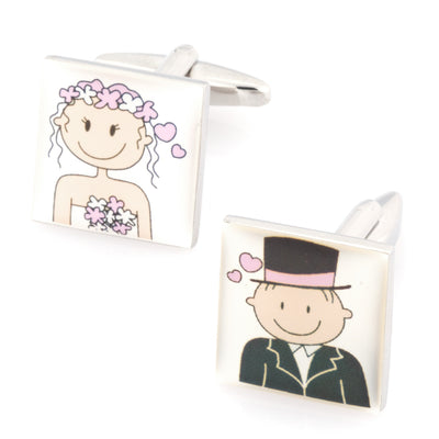 Bride & Groom Cartoon  Wedding Cufflinks