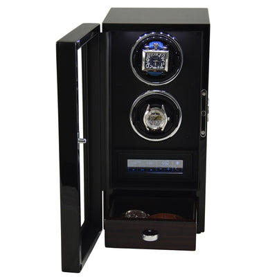 Yarra Duo Watch Winder + Drawer with Fingerprint Lock, Duo Watch Winder, Watch Winder Boxes, Black Watch Winder, Fingerprint Lock Watch Winder, Watch Winders, nogiftbox, CW0215, Clinks.com