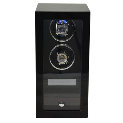 Yarra Duo Watch Winder + Drawer with Fingerprint Lock, Duo Watch Winder, Watch Winder Boxes, Black Watch Winder, Fingerprint Lock Watch Winder, Watch Winders, nogiftbox, CW0215, Clinks.com