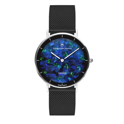 Gatsby Cliff Blue Swiss Opal Watch 36MM with Black Mesh Strap