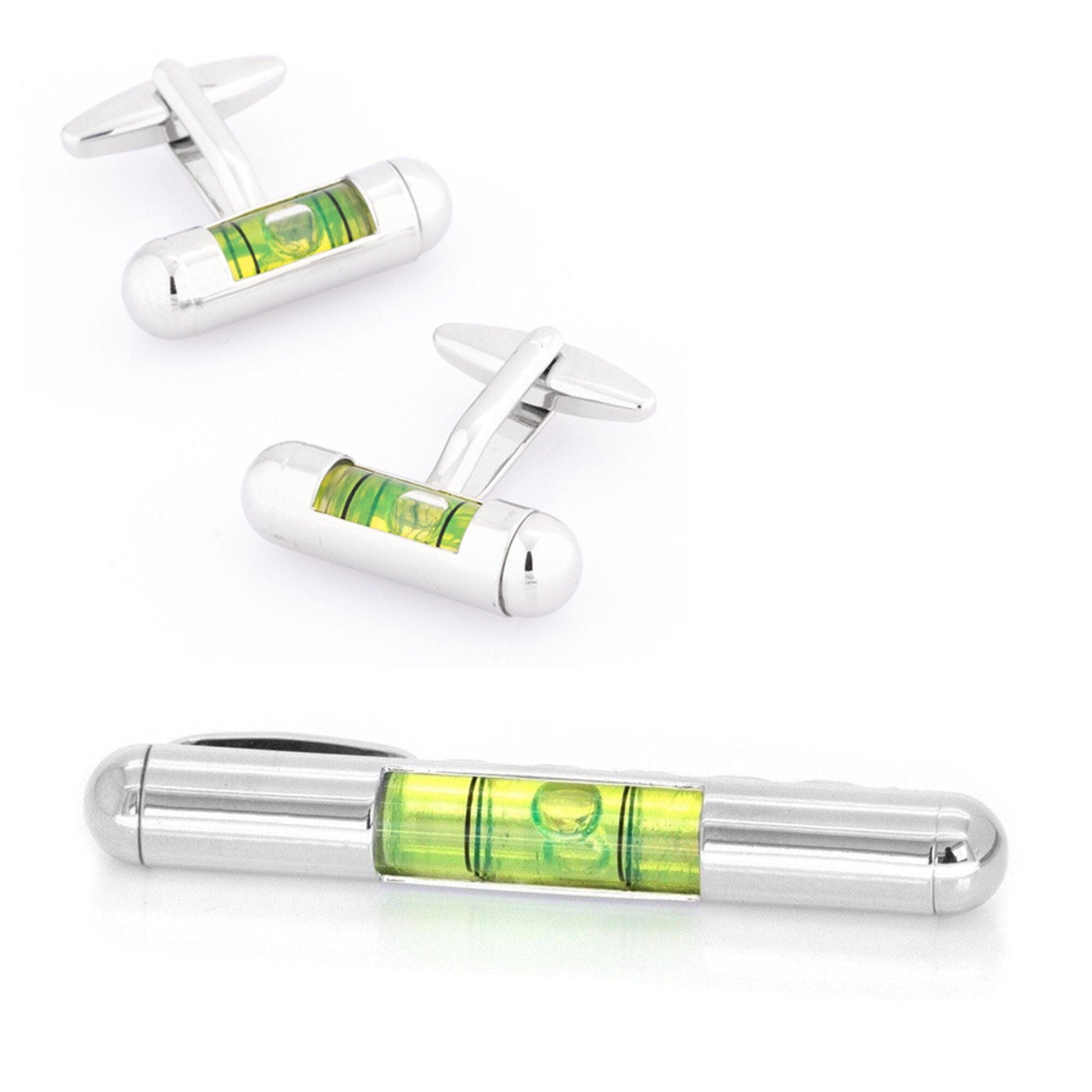 Green Spirit Level Cufflinks & Tie Bar Set Gift Set Clinks Australia Default 