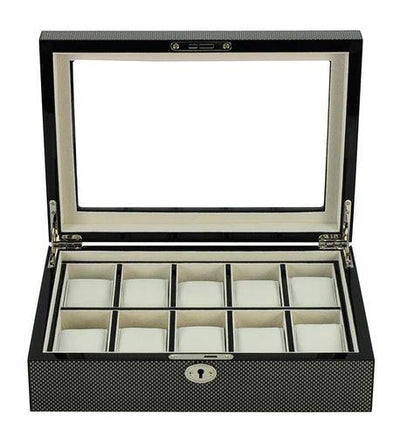 Carbon Fibre Wooden Watch Box, 10 Watch Box, Cuffed Watch Box, Clinks Australia Watch Box, Carbon Fibre Watch Boxes on Cuffed, Australia Watch Box, Watch Storage Box, Watch Display Box, 10 Slots Watch Box, Watch Boxes for 10, Wooden Watch Box, Carbon Fibre, Watch Boxes, CB5055, Clinks.com