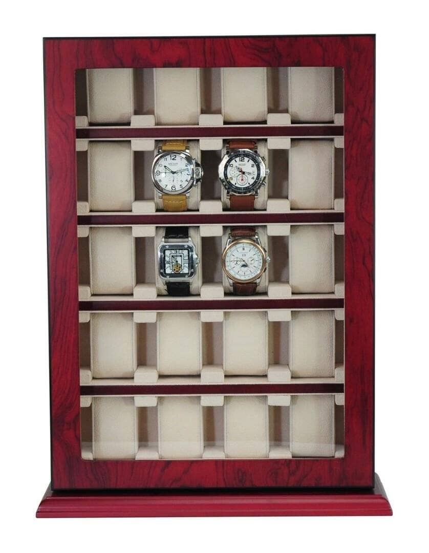 Bubinga Wooden Watch Cabinet for 20 Watch Boxes Clinks 