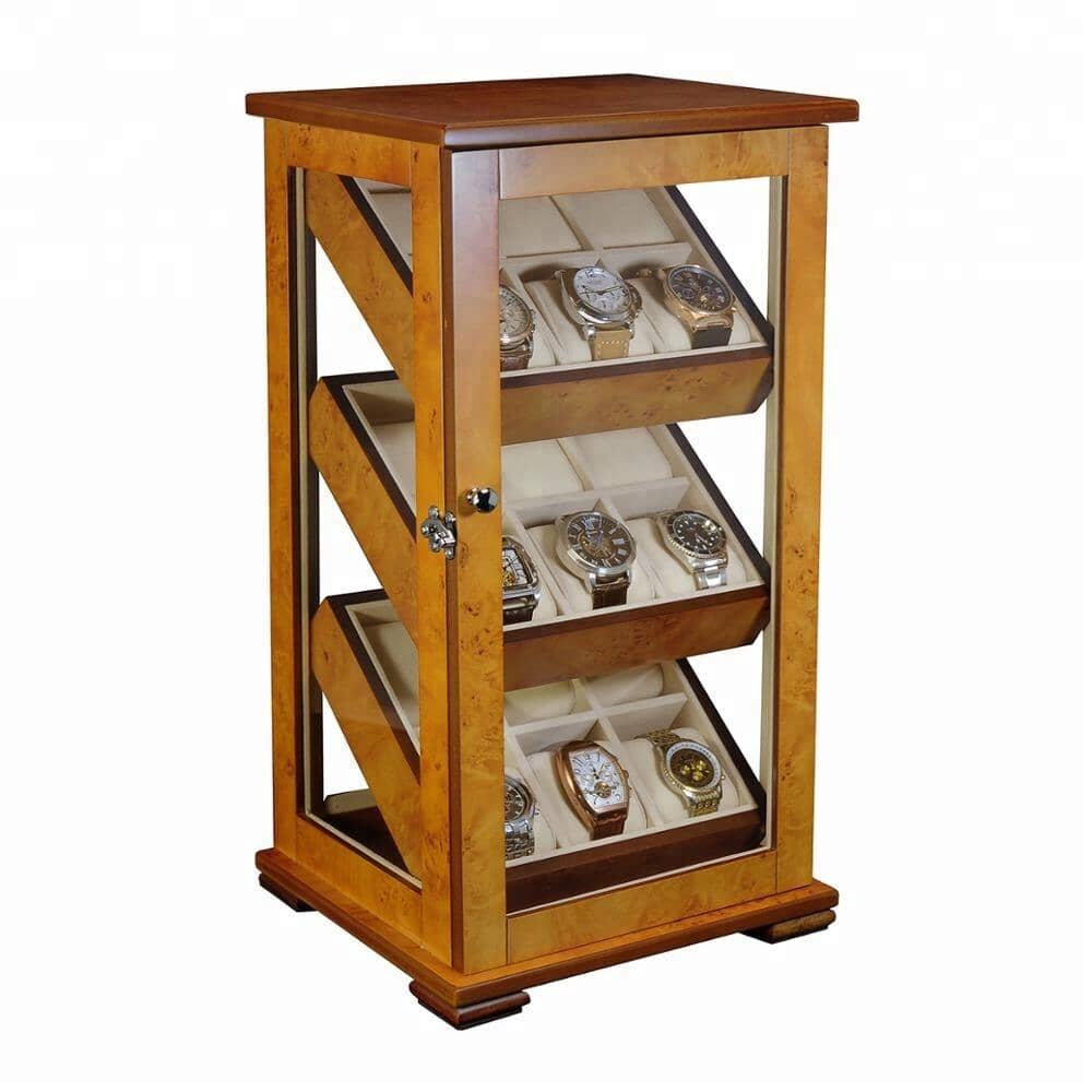 Burl Wooden Watch Cabinet for 18 watches Watch Boxes Clinks Default 