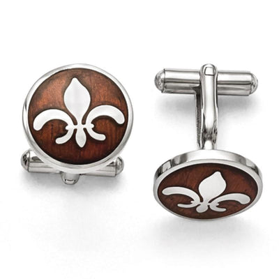 Fleur-De-Lis Cufflinks in Stainless Steel and Wood