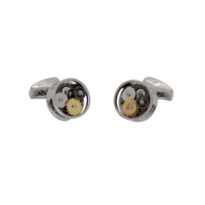 Steampunk Gear Cufflinks in Round Silver