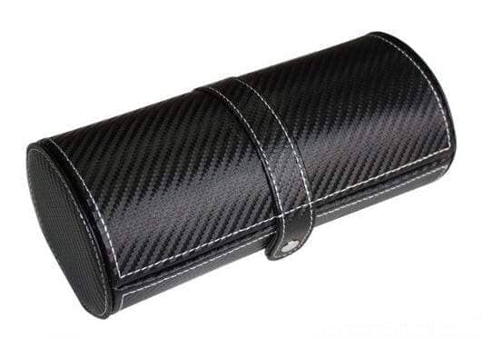 Cufflinks and Watch Roll Case in Black Carbon Fibre Vegan Leather Watch Boxes Clinks 