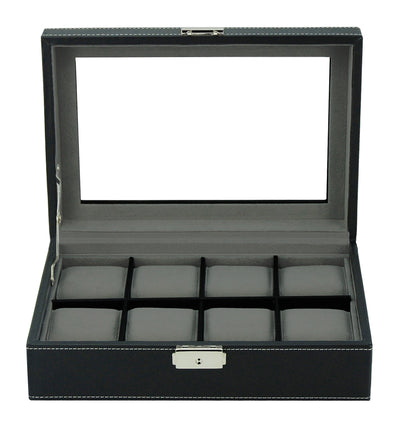 Black Leather Watch Box, 8 Watch Boxes, Cuffed Watch Box, Clink Australia Watch Box, Black Watch Boxes on Cuffed, Australia Watch Box, Watch Storage Box, Watch Display Box, 8 Slots Watch Box, Watch Box for 8, Black Watch Box, Black, Leather, Watch Boxes, Storage Boxes, CB5064, Clinks.com