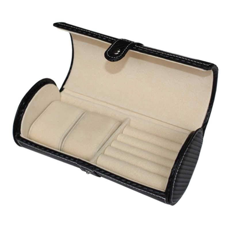 Cufflinks and Watch Roll Case in Black Carbon Fibre Vegan Leather Watch Boxes Clinks 