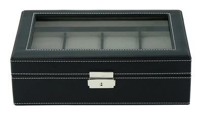 Black Leather Watch Box for 8 Watches