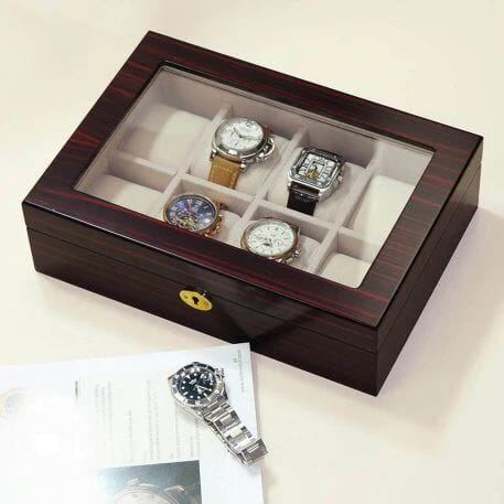 Ebony Wooden Watch Box for 8 Watches Watch Boxes Clinks 