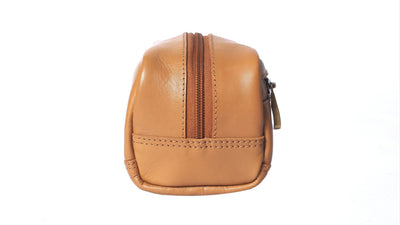 Small Leather Toiletry Bag in Tan