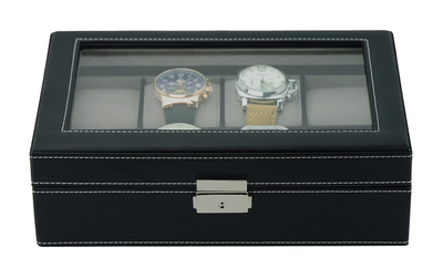 Black Leather Watch Box for 8 Watches