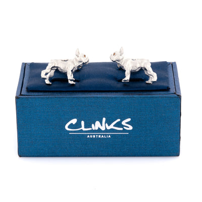 Silver Bulldog Cufflinks with Brown Crystal Eyes