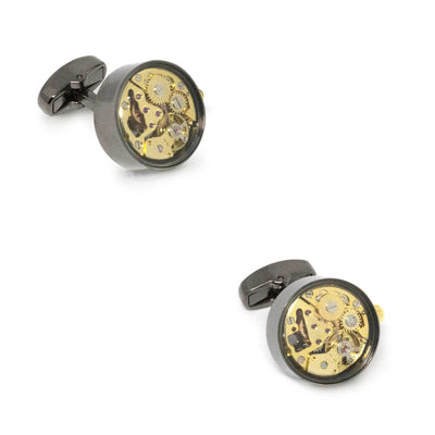 Working Watch Movement Steampunk Cufflinks Gunmetal and Gold