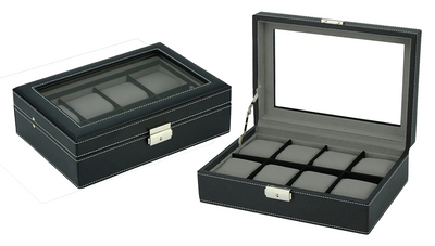 Black Leather Watch Box for 8 Watches